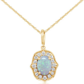 14K YELLOW GOLD AUSTRALIAN OPAL/DIAMOND PENDANT