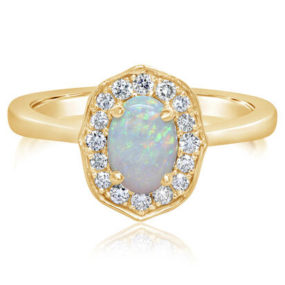 14K YELLOW GOLD AUSTRALIAN OPAL AND DIAMOND RING