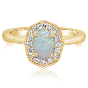 14K YELLOW GOLD AUSTRALIAN OPAL AND DIAMOND RING