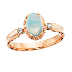 Fine Jewelry Rings: Opal and Diamond Ring in Rose Gold