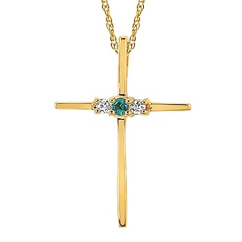 Lab-Created Emerald & Diamond Cross Necklace Sterling Silver 18