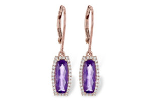 Amethyst and Diamond Dangle Earrings in Rose Gold
