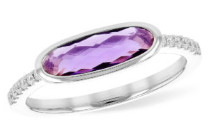 East/West Set Amethyst and Diamond Ring in 14k White Gold