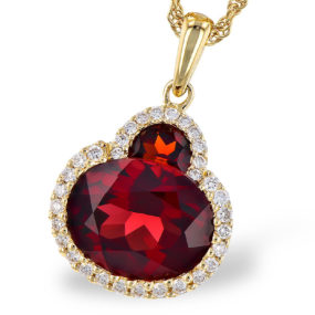 Garnet and Diamond Necklace in 14k Yellow Gold