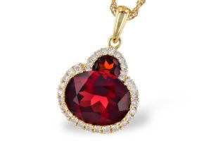 Garnet and Diamond Necklace in 14k Yellow Gold