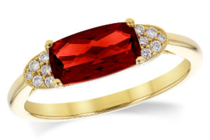Garnet and Diamond Ring in 14k Yellow Gold