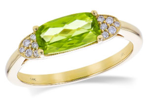 Peridot and Diamond Ring in 14k Yellow Gold