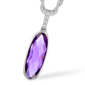 Amethyst and Diamond Necklace in 14K White Gold
