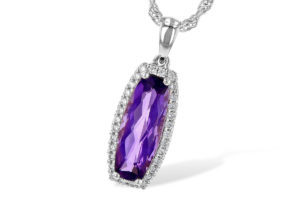 Amethyst and Diamond Pendant in 14k White Gold