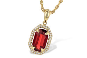 Garnet and Diamond Pendant in 14k Yellow Gold