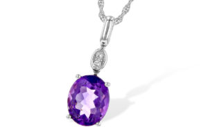 Oval Amethyst and Diamond Necklace in 14k White Gold