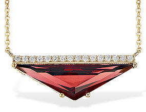Triangle Shaped Garnet and Diamond Necklace in 14k Yellow Gold