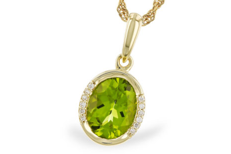 Bezel Set Peridot Necklace with Diamonds in 14K Yellow Gold