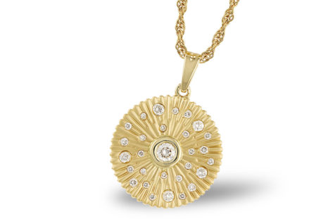 Scattered Diamond Disc Pendant in 14k Yellow Gold