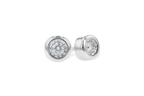 Bezel Set Diamond Post Earrings in 14k White Gold