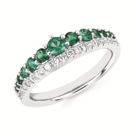 Emerald and Diamond Crown Ring in 14k White Gold