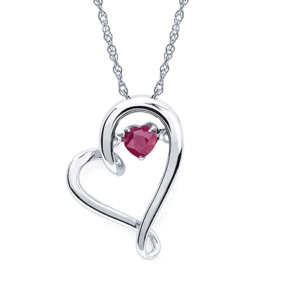 Shimmering Ruby Heart Necklace in Sterling Silver