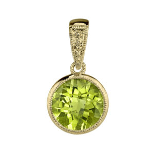 Round 7mm Peridot Pendant in 14k Yellow Gold