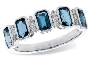 Bezel Set Emerald Cut London Blue Topaz and Diamond Ring in 14k White Gold