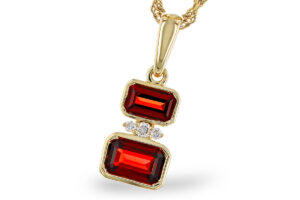 Bezel Set Emerald Cut Garnet and Diamond Necklace in 14k Yellow Gold
