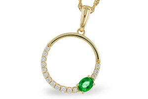Emerald and Diamond Circle Necklace in 14k Yellow Gold