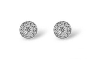 Vintage Style Round Diamond Post Earrings in 14kw Gold